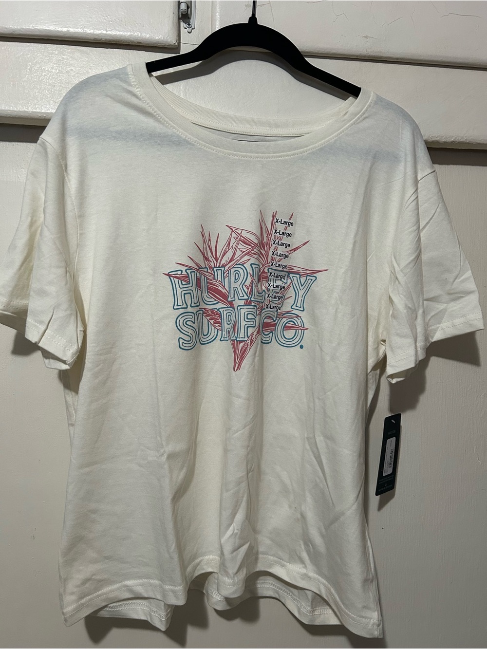 Hurley Cream Short Sleeve Tee with Pink & Blue Graphic
